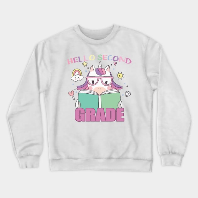 hello second grade kids and baby back to school gift Crewneck Sweatshirt by Fadloulah